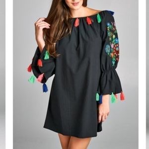VELZERA Off The Shoulder Floral Embroidered Dress
